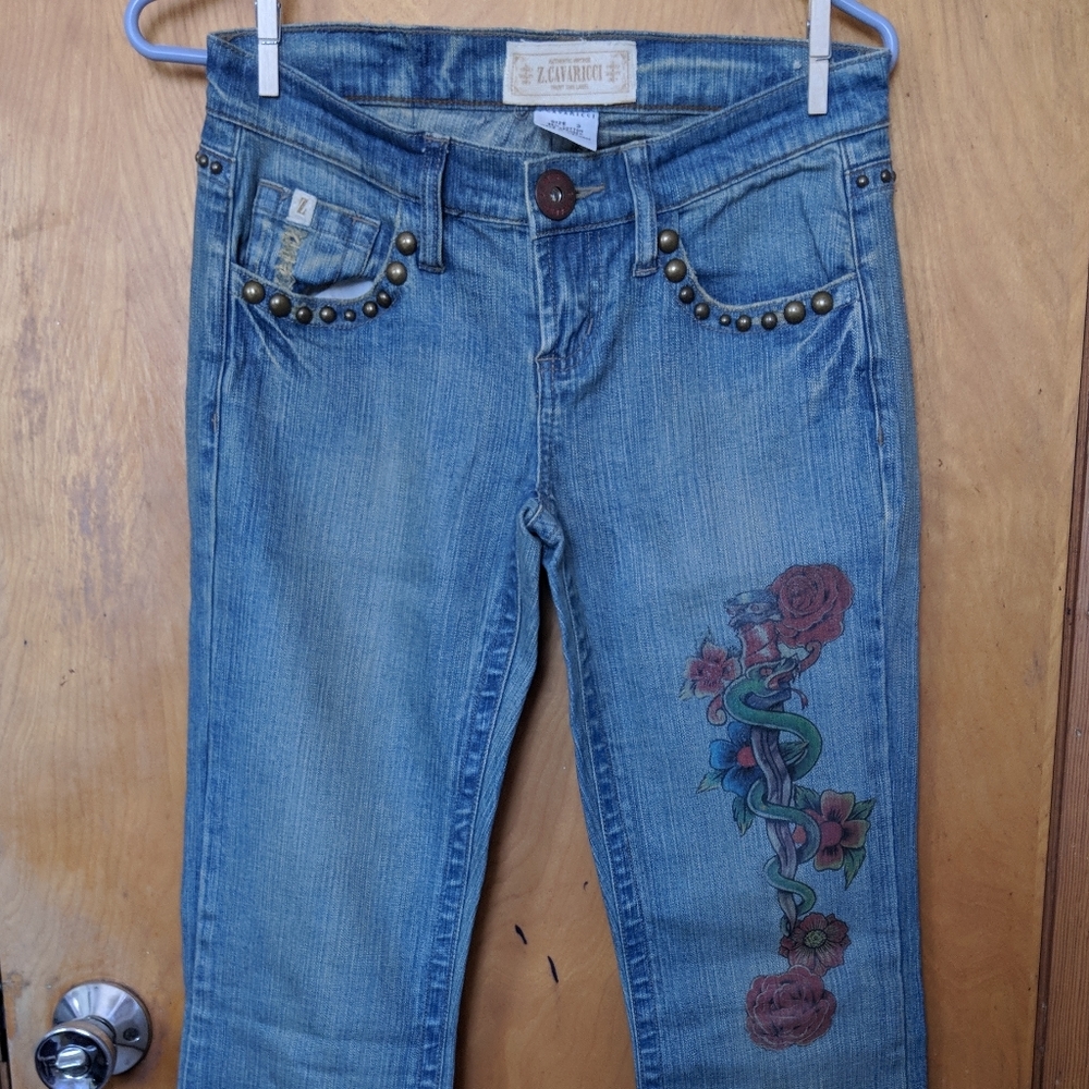 Blue Jeans with Studs and Printed Detail